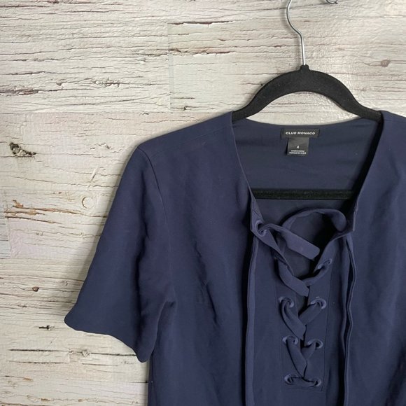 Club Monaco blue tee shirt dress lace up size 4 - Picture 3 of 10